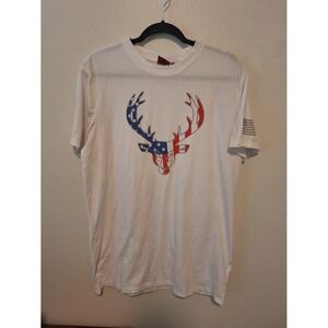 Bucked Up Mens XL White American Flag Deer Logo Graphic T-Shirt Short Sleeve Tee